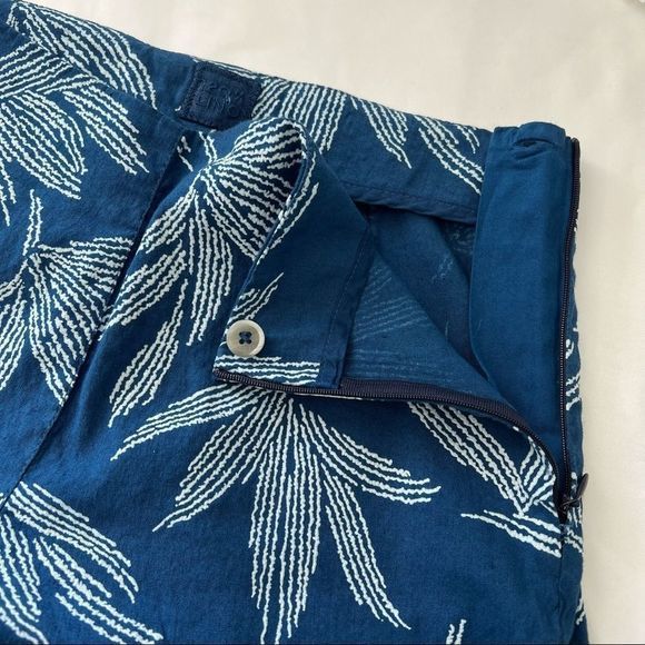 120% Lino Leaf-Print Stretch Linen Casual Crop Pant Sz 6 Side Zip Blue‎ - Picture 3 of 7